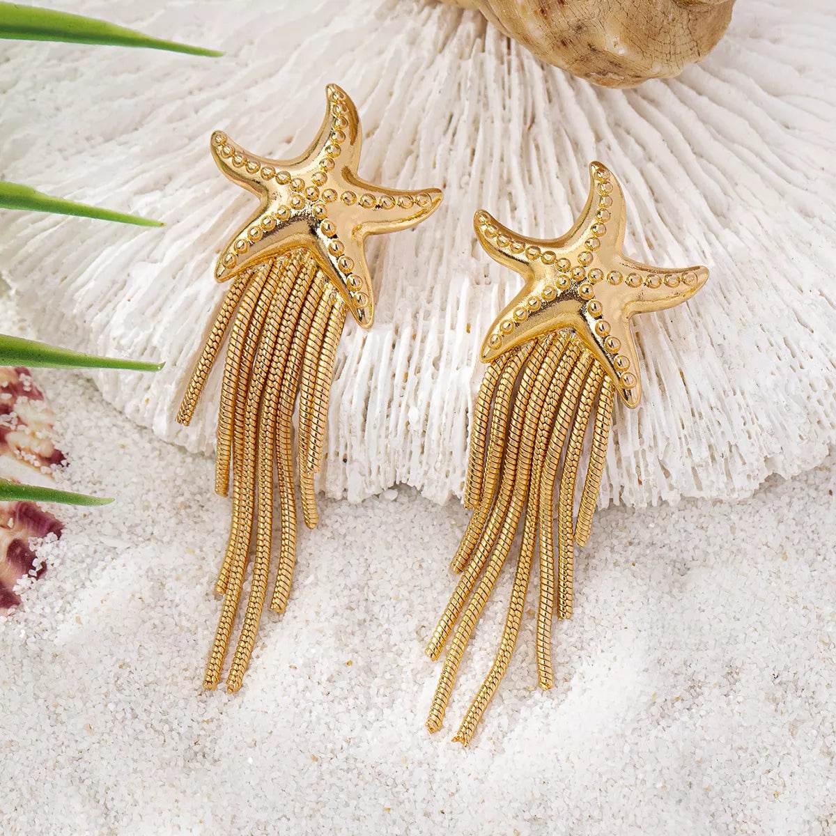 18K Gold-Plated Starfish Fringe Drop Earrings - ELY VESSA LLC