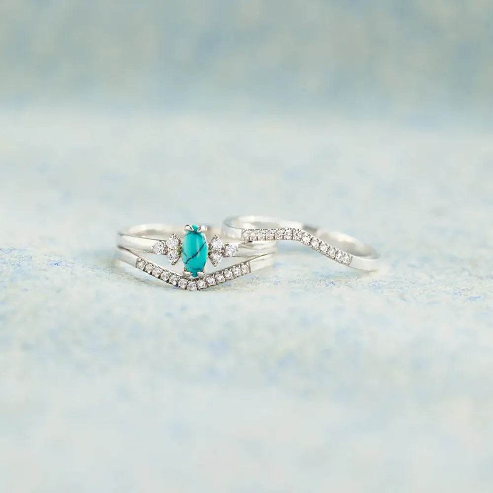 Artificial Turquoise V Shape Inlaid Zircon Ring - ELY VESSA LLC