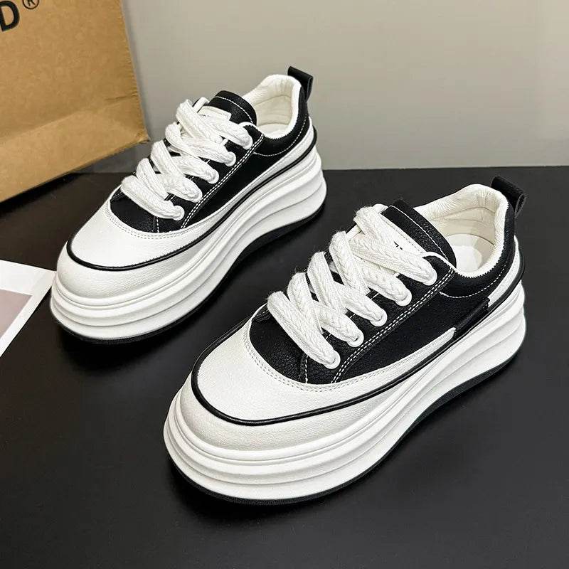 Lace-Up Contrast Platform Sneakers - ELY VESSA LLC