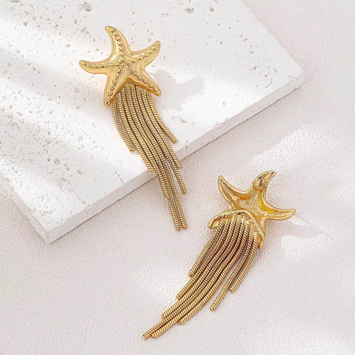 18K Gold-Plated Starfish Fringe Drop Earrings - ELY VESSA LLC