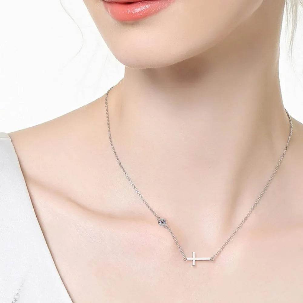 Cross 925 Sterling Silver Moissanite Necklace - ELY VESSA LLC