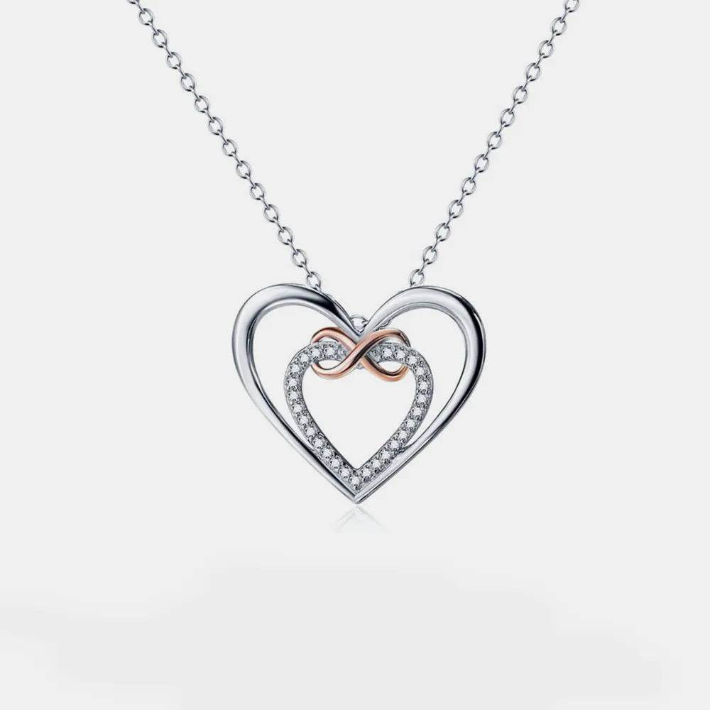 Heart Shape Inlaid Zircon 925 Sterling Silver Necklace - ELY VESSA LLC
