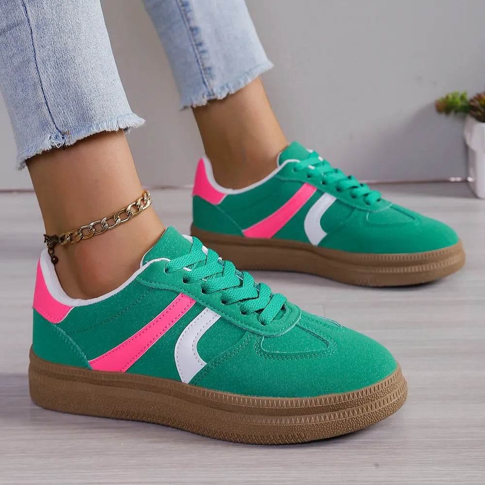 Lace Up Round Toe Contrast Sneakers - ELY VESSA LLC