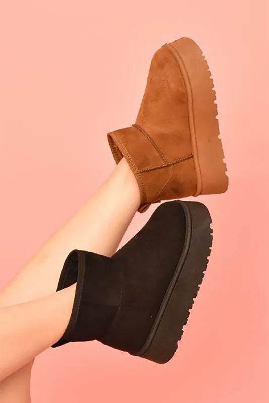 WILD DIVA Suede Round Toe Platform Booties - ELY VESSA LLC