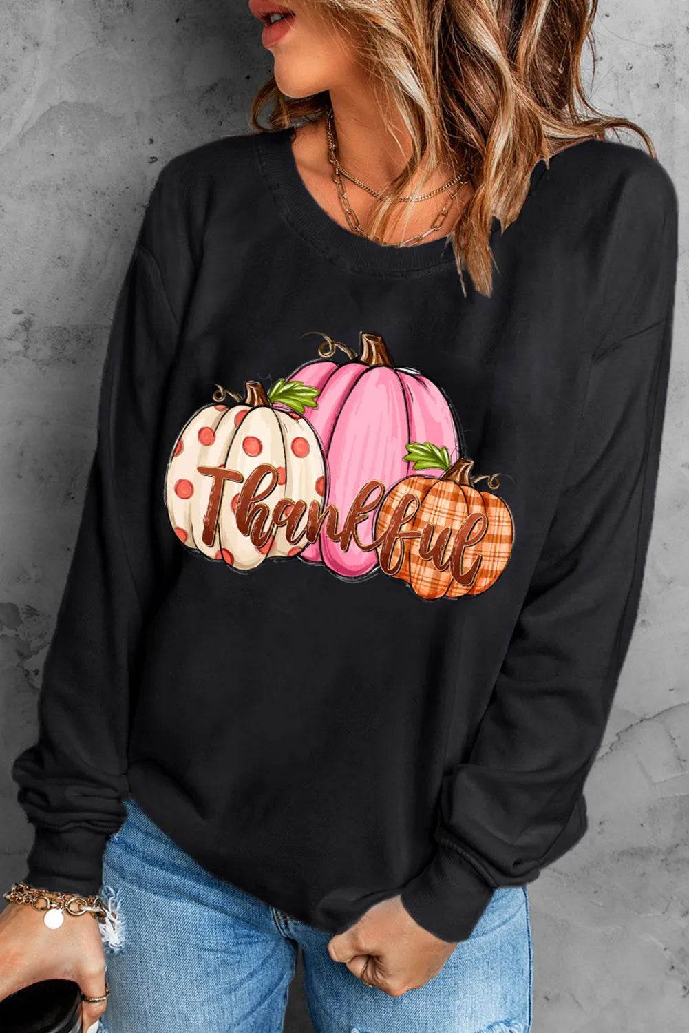 Pumpkin Graphic Round Neck Dropped Shoulder Sweatshirt - ELY VESSA LLC