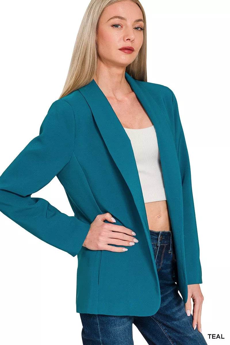 Zenana Woven Long Sleeve Blazer With Lining - ELY VESSA LLC