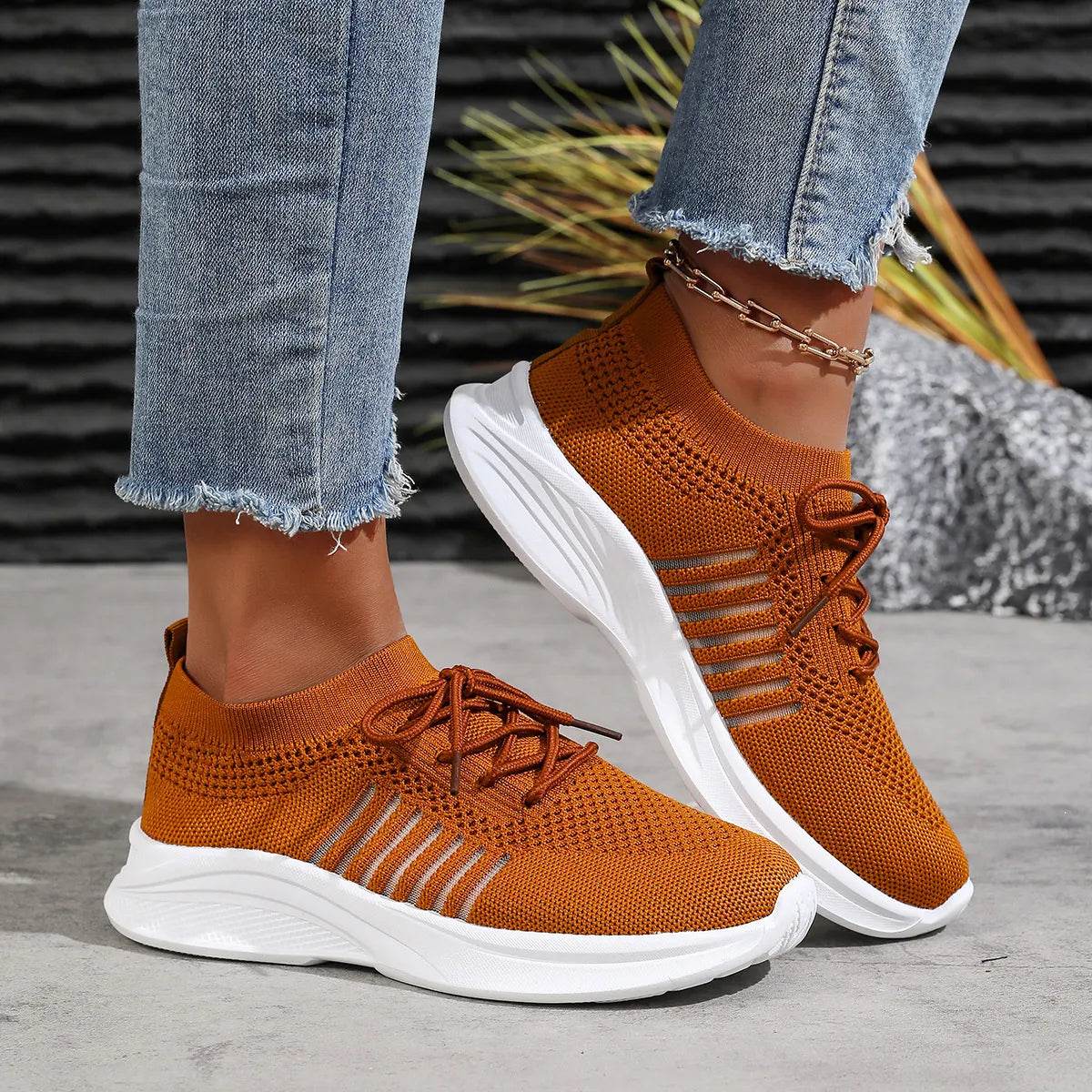 Breathable Mesh Lace Up Athletic - ELY VESSA LLC