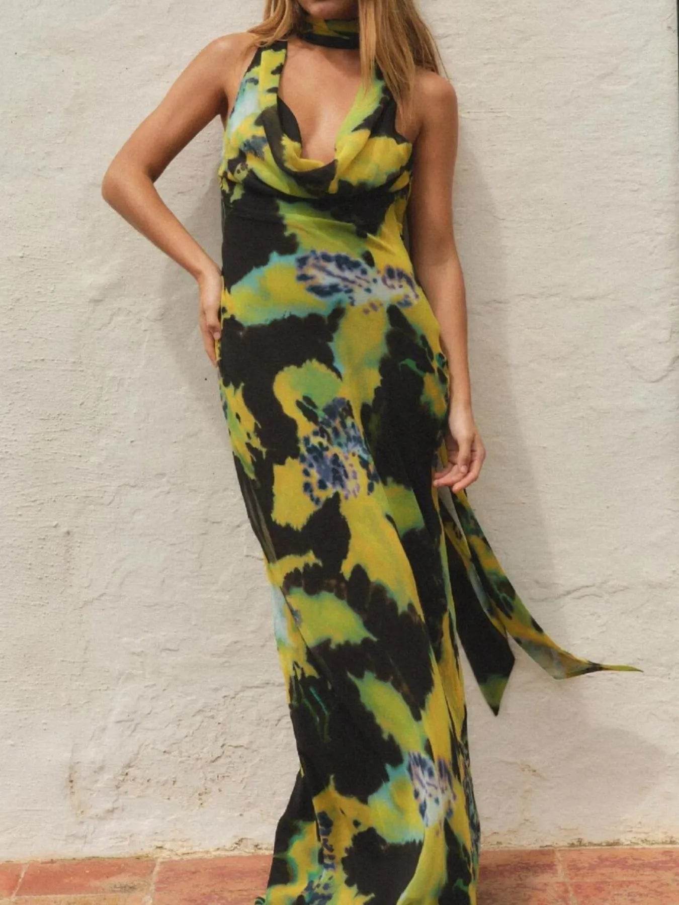 Tropical Print Sleeveless Maxi Dress - ELY VESSA LLC