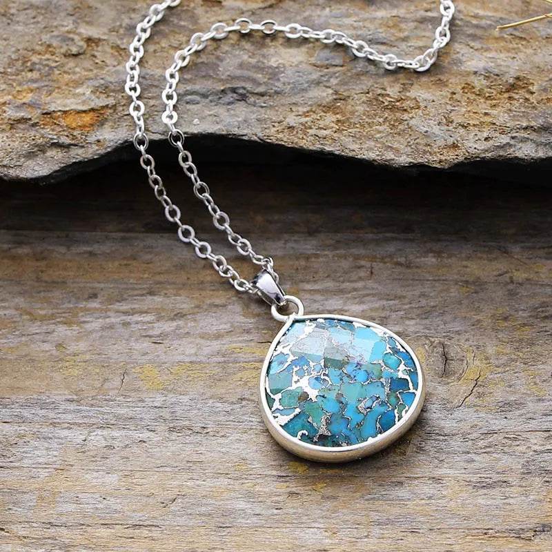 Turquoise Chain Pendant Necklace - ELY VESSA LLC
