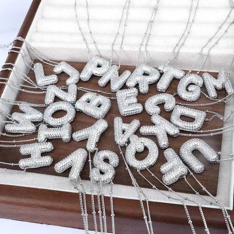 Copper Inlaid Zircon Letter Pendant Necklace - ELY VESSA LLC