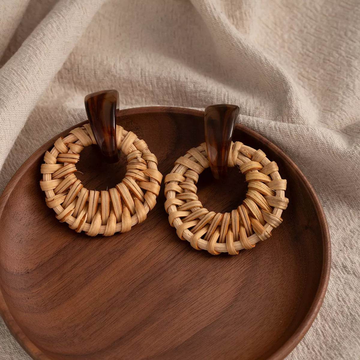 Bohemian Rattan Woven Hoop Earrings - ELY VESSA LLC