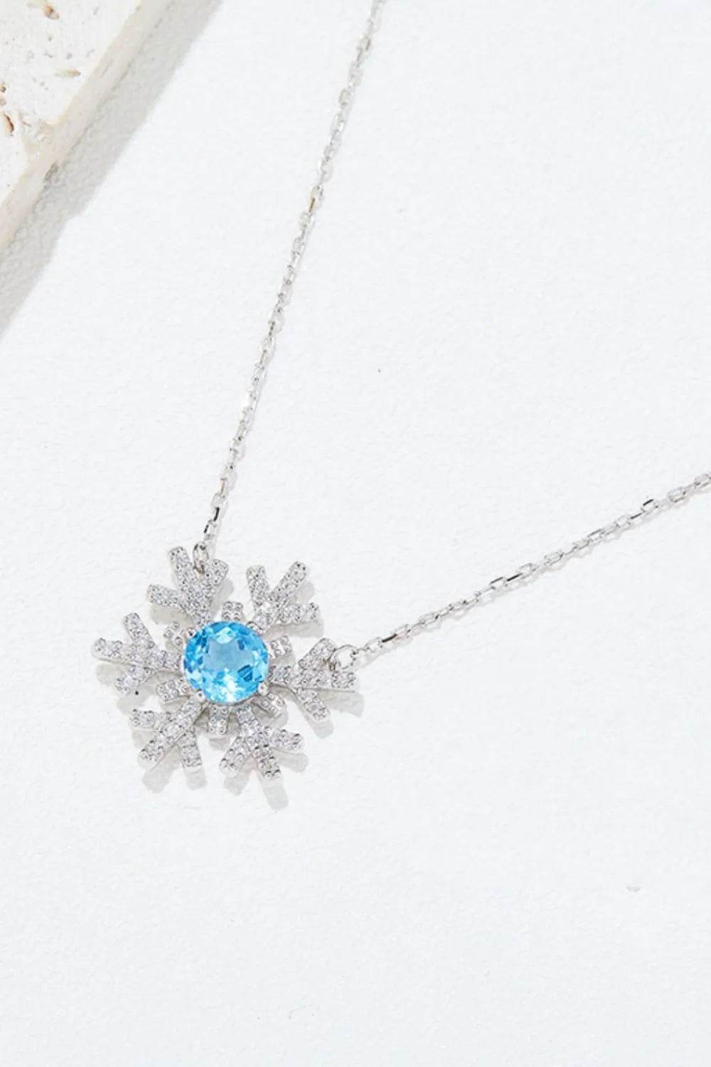 925 Sterling Silver Topaz Snowflake Shape Necklace - ELY VESSA LLC