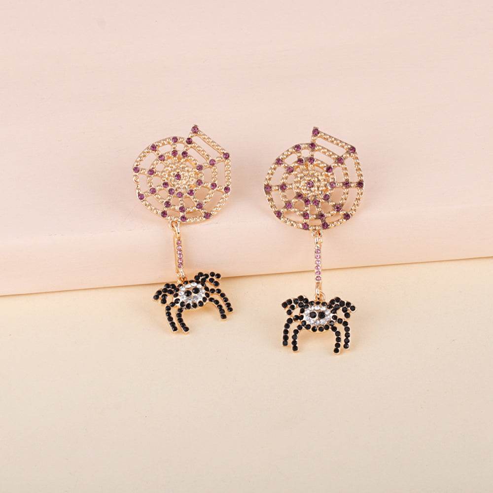 Spider Rhinestone Alloy Earrings - ELY VESSA LLC
