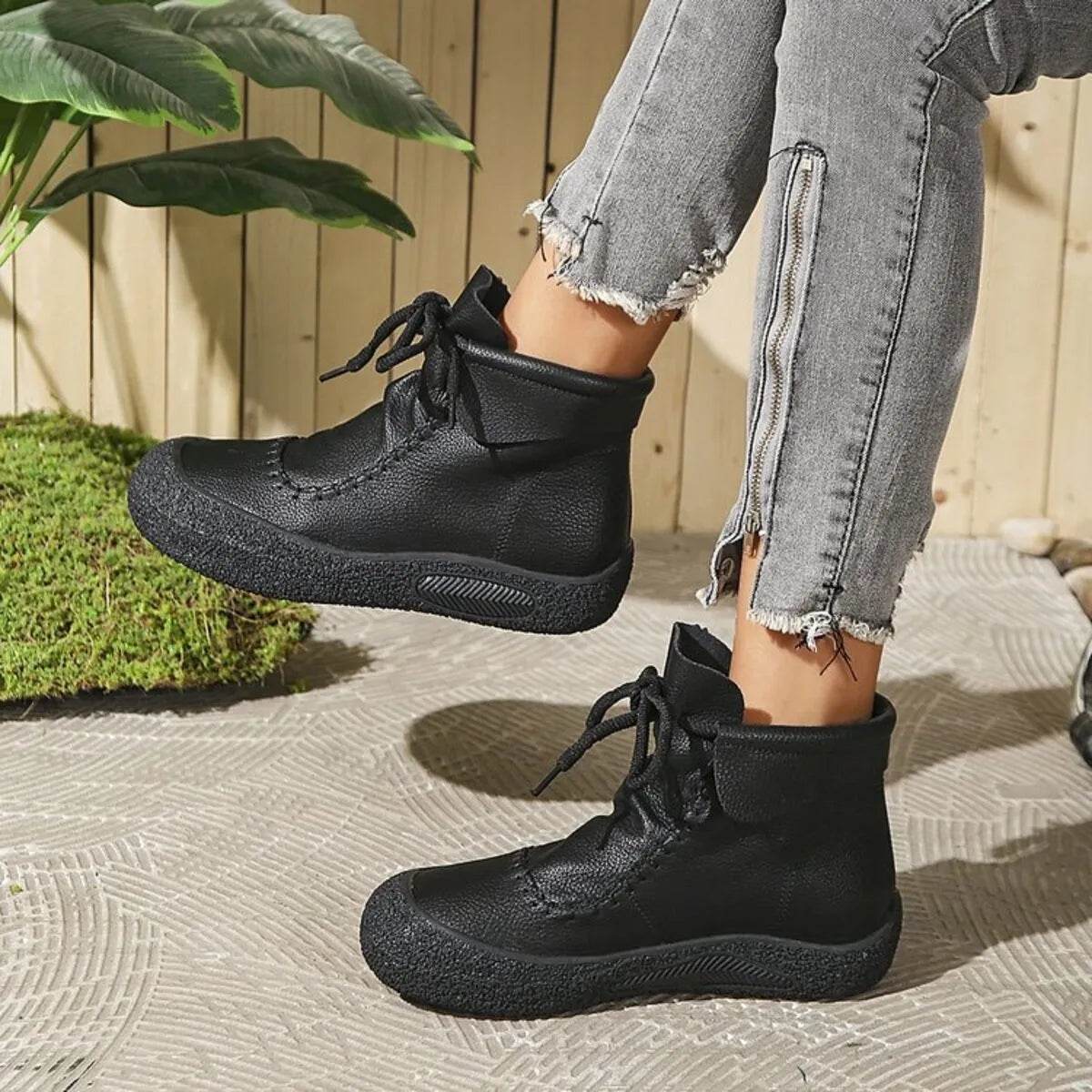 Lace-Up Platform Ankle Boots - ELY VESSA LLC