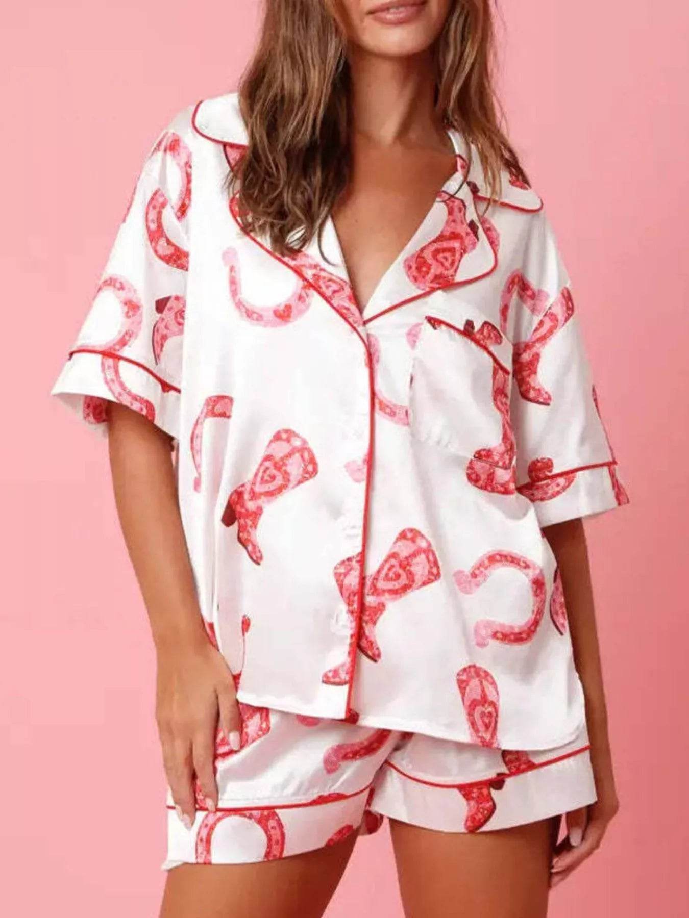 Button Up Half Sleeve Shirt and Shorts Lounge Set - ELY VESSA LLC
