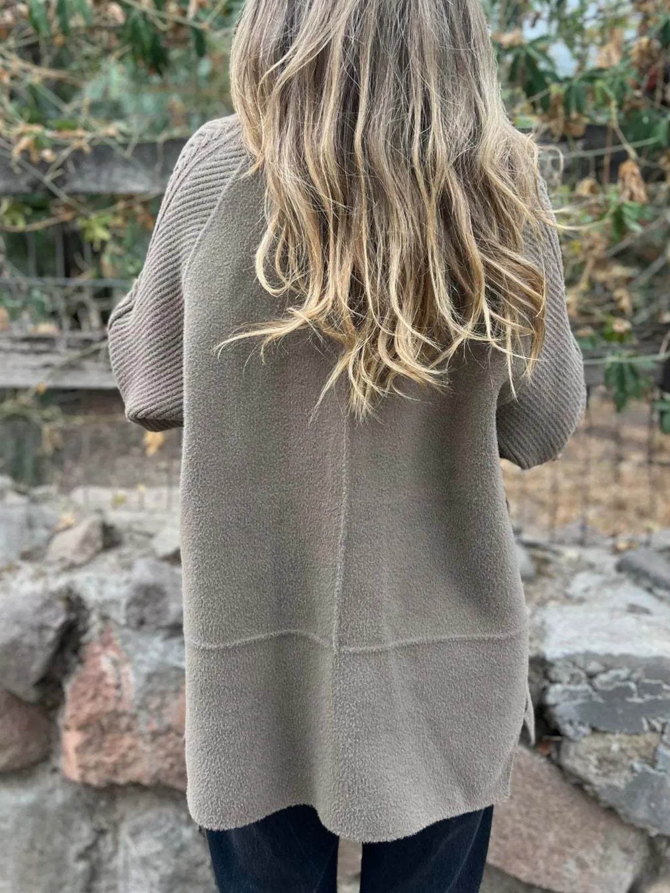 Full Size Texture Knit Longline Coat Plus Size - ELY VESSA LLC
