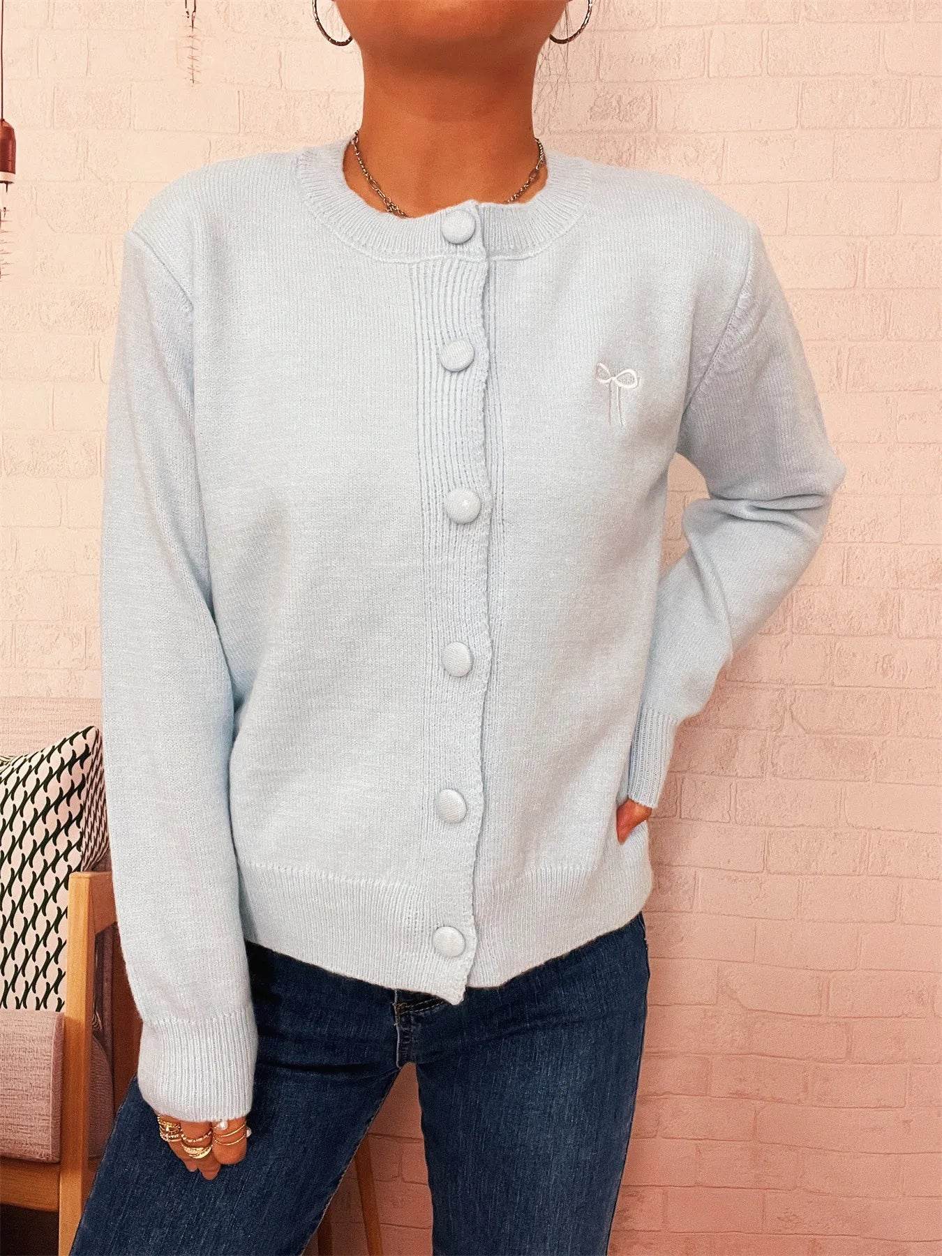 Button-Up Long Sleeve Cardigan - ELY VESSA LLC