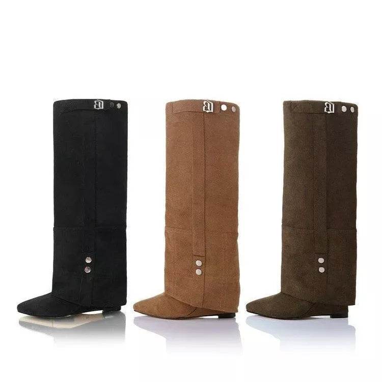 Point Toe Block Heels Boots - ELY VESSA LLC