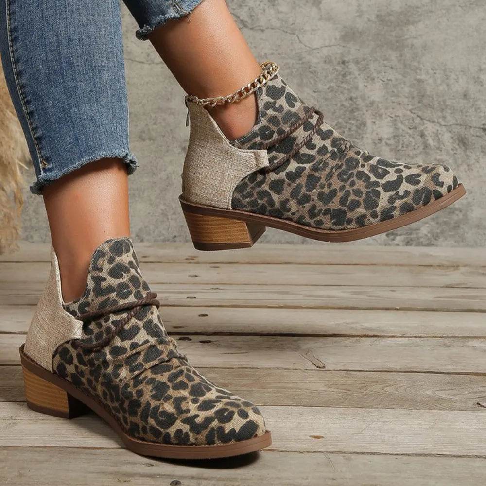 Contrast Canvas Low Heel Boots - ELY VESSA LLC