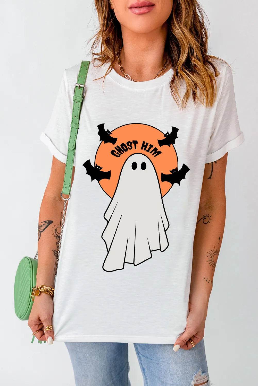 Full Size Ghost Round Neck Short Sleeve T-Shirt - ELY VESSA LLC