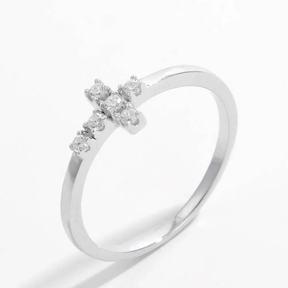 925 Sterling Silver Zircon Cross Ring - ELY VESSA LLC