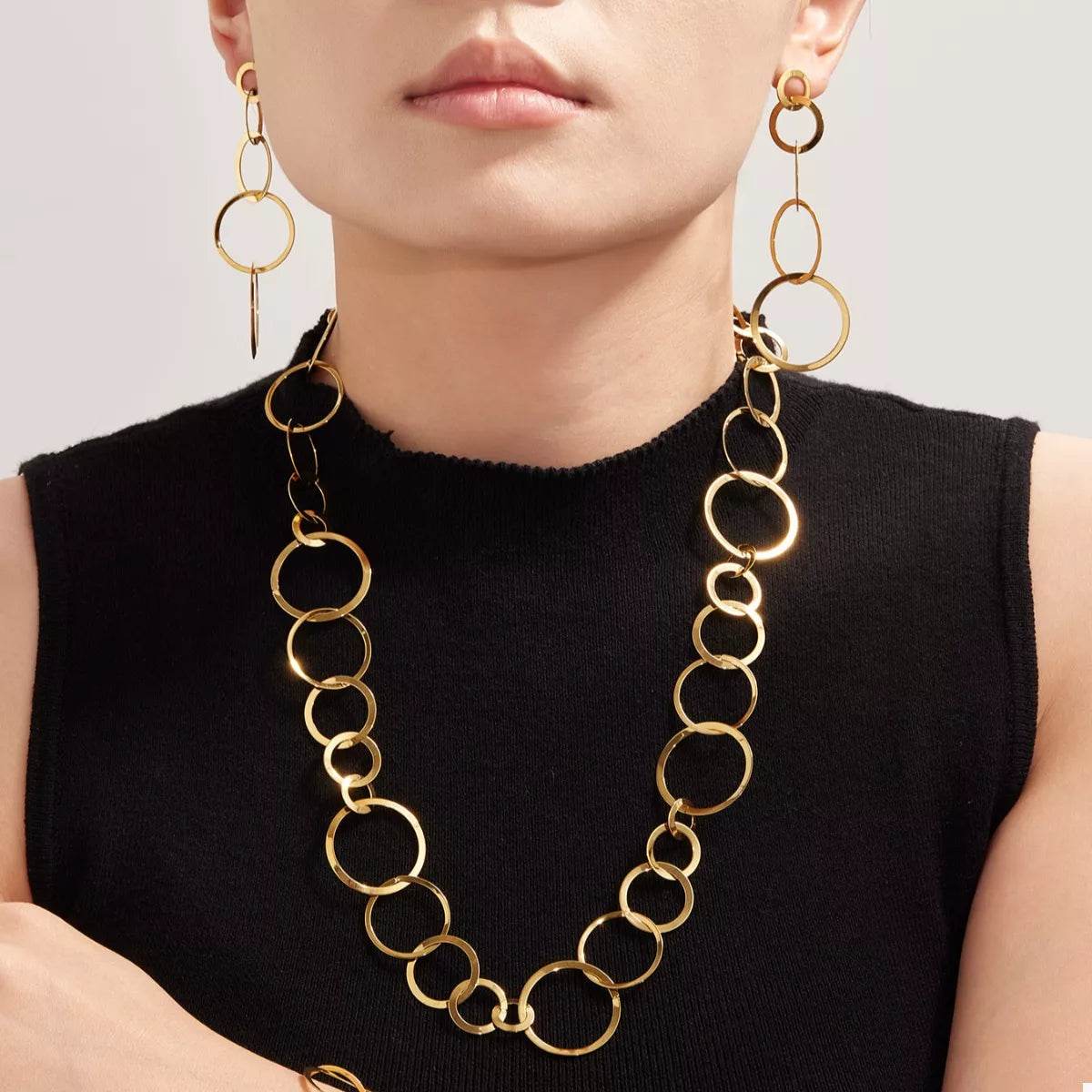18K Gold-Plated Chain Link Statement Necklace - ELY VESSA LLC
