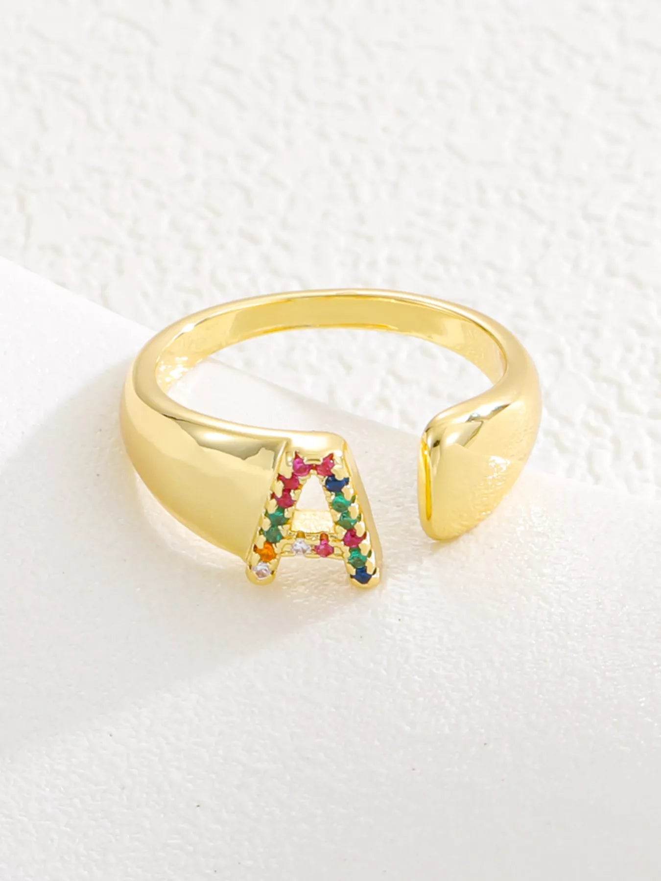 18K Gold-Plated Zircon Letter Ring - ELY VESSA LLC