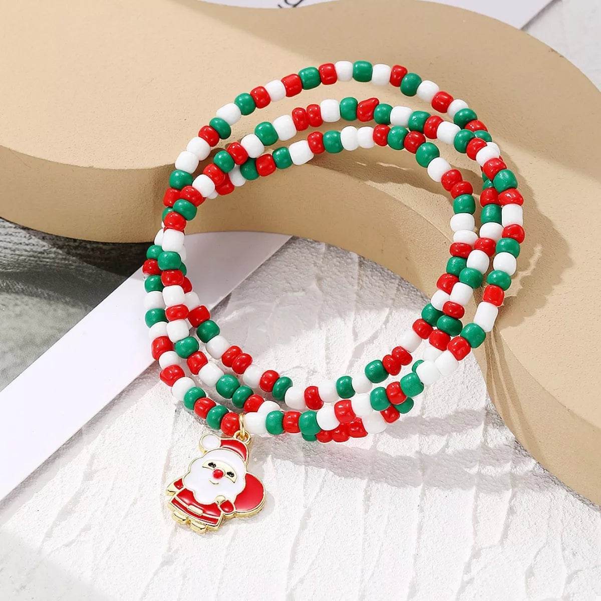 Christmas Beaded Necklace with Santa Charm - ELY VESSA LLC