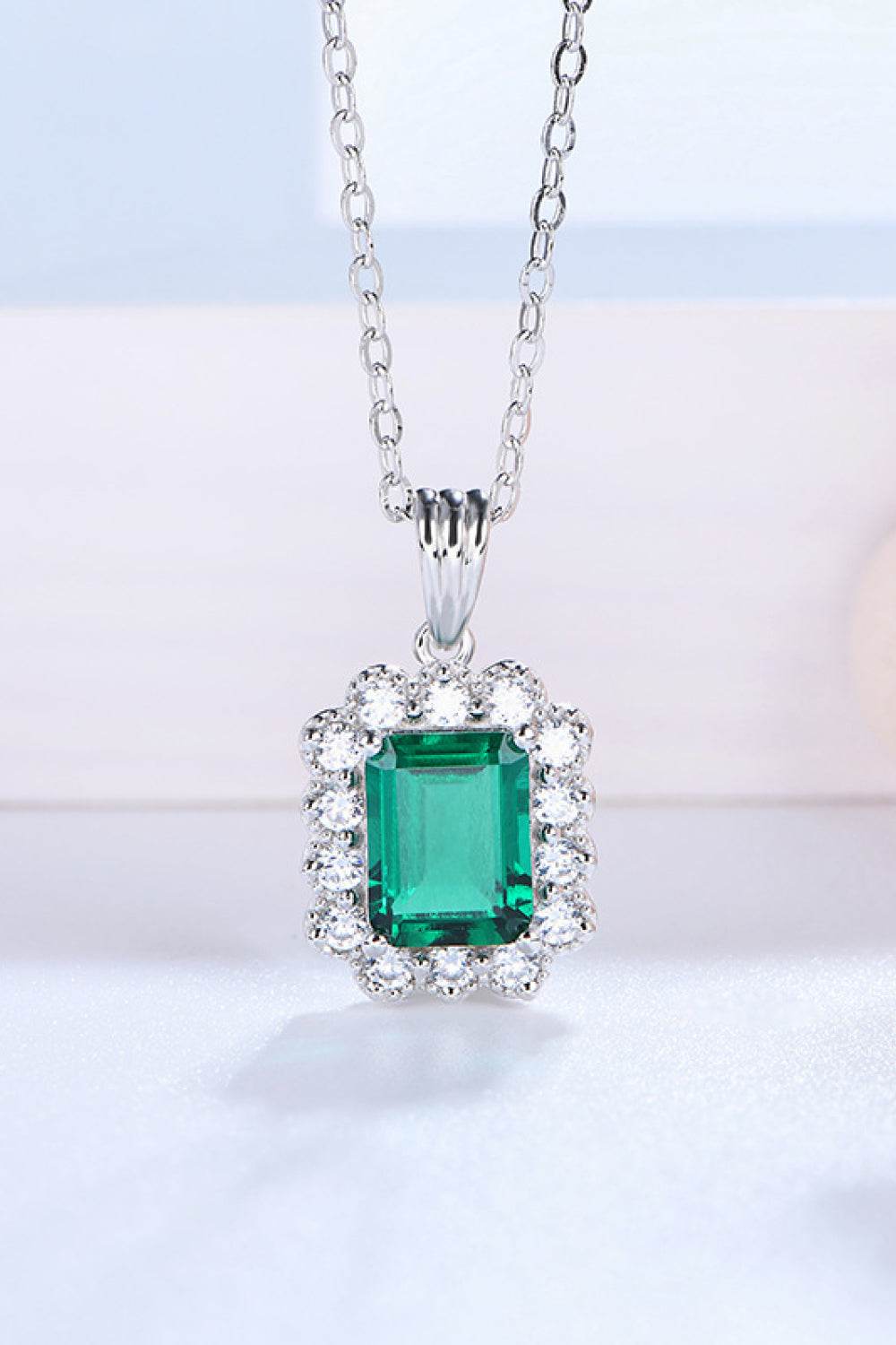 1.5 Carat Lab-Grown Emerald Pendant 925 Sterling Silver Necklace - ELY VESSA LLC