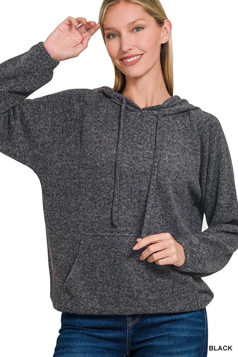 Zenana Brushed Hacci Melange Hooded Sweater - ELY VESSA LLC