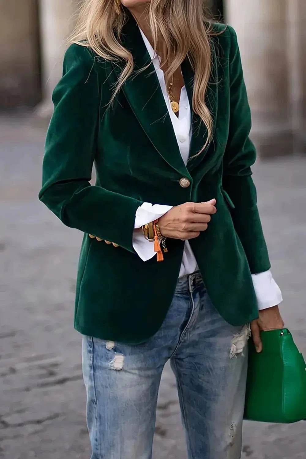 Lapel Collar One Button Blazer - ELY VESSA LLC