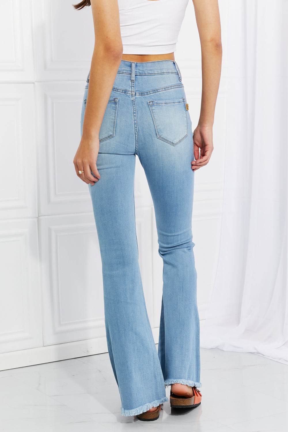 Vibrant MIU Full Size Jess Button Flare Jeans - ELY VESSA LLC