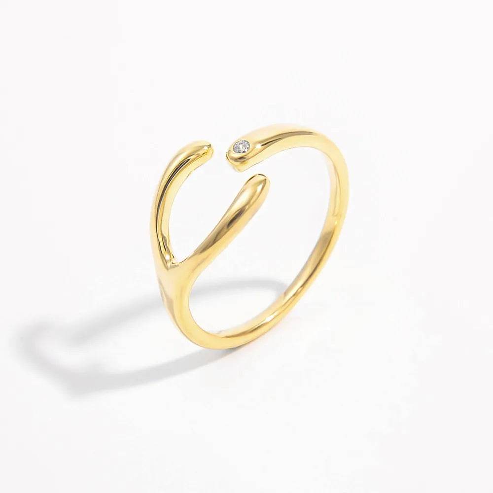 925 Sterling Silver Inlaid Zircon Open Ring - ELY VESSA LLC