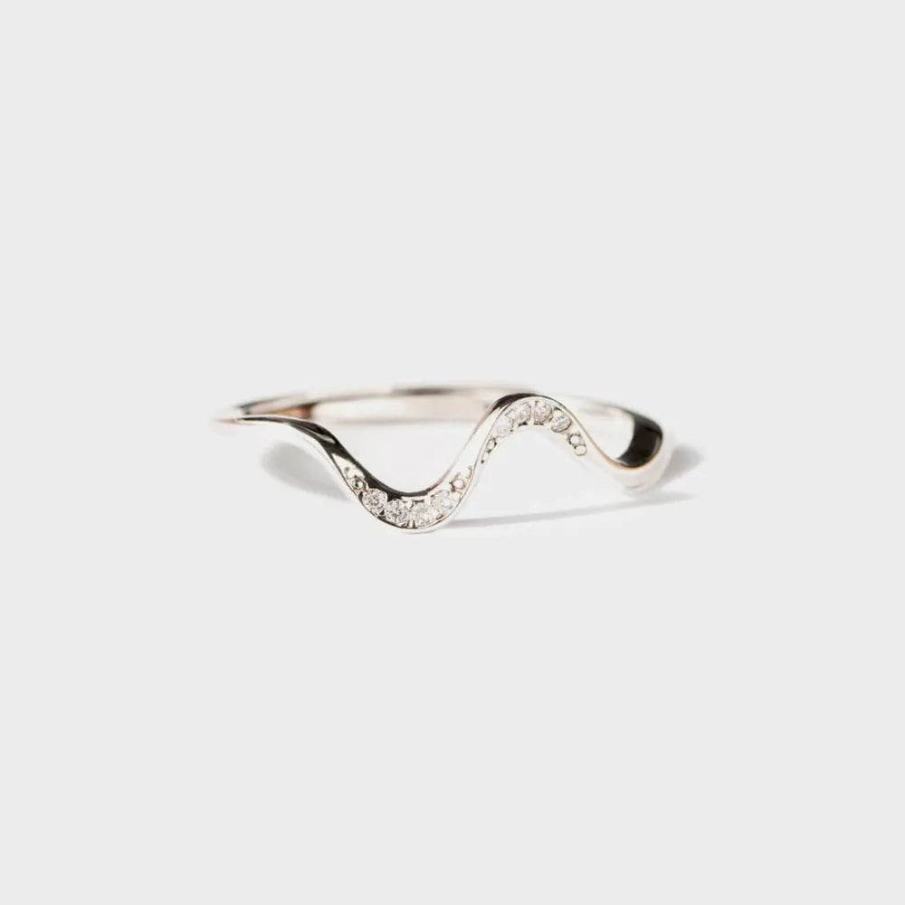 925 Sterling Silver Inlaid Zircon Wave Shape Ring - ELY VESSA LLC