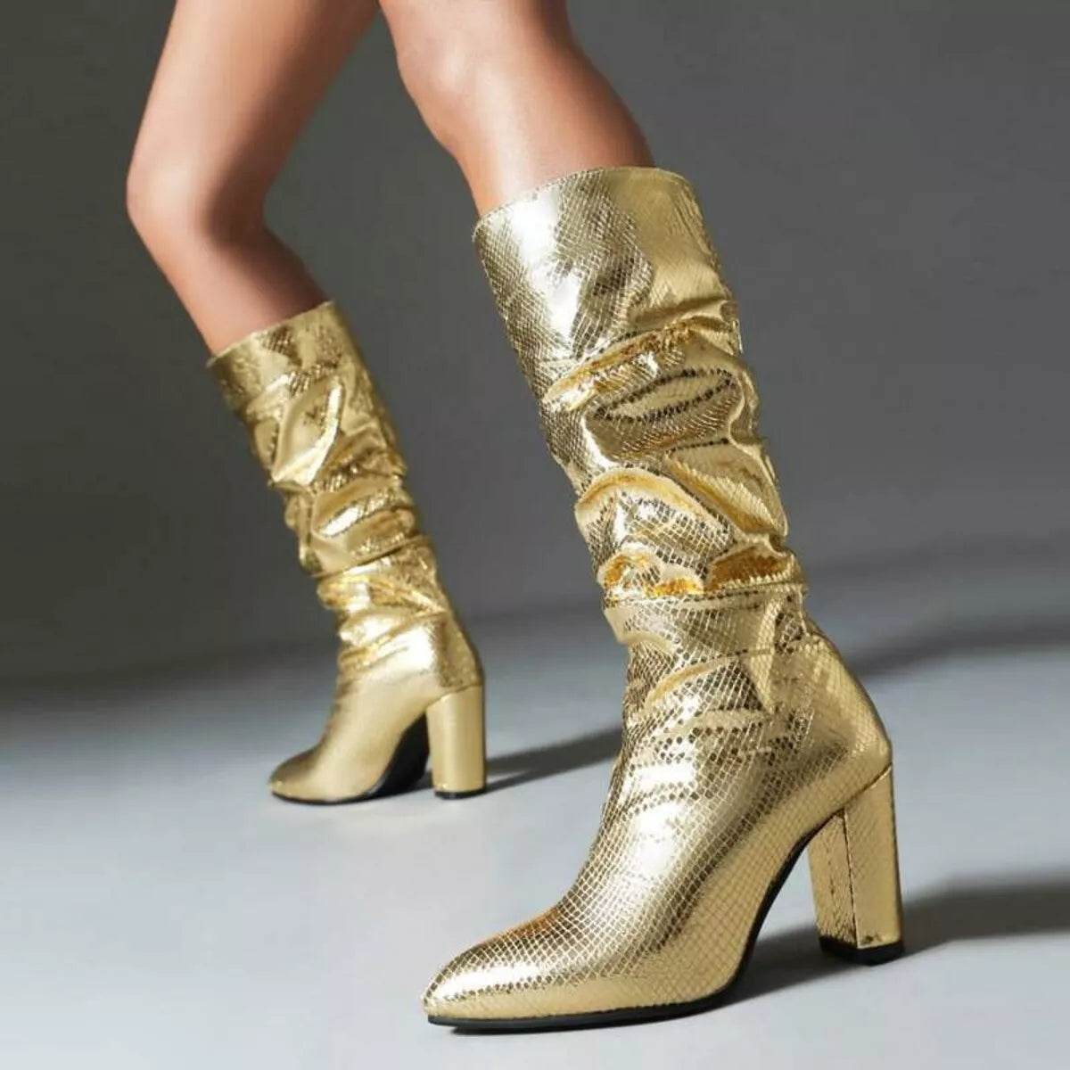 Point Toe Block Heels Boots - ELY VESSA LLC