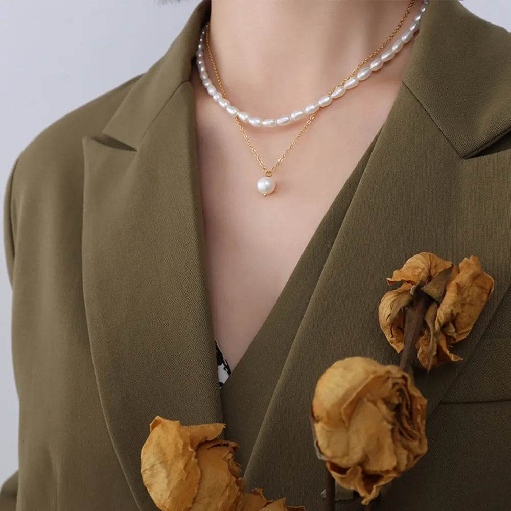 Double-Layered Freshwater Pearl Necklace - ELY VESSA LLC