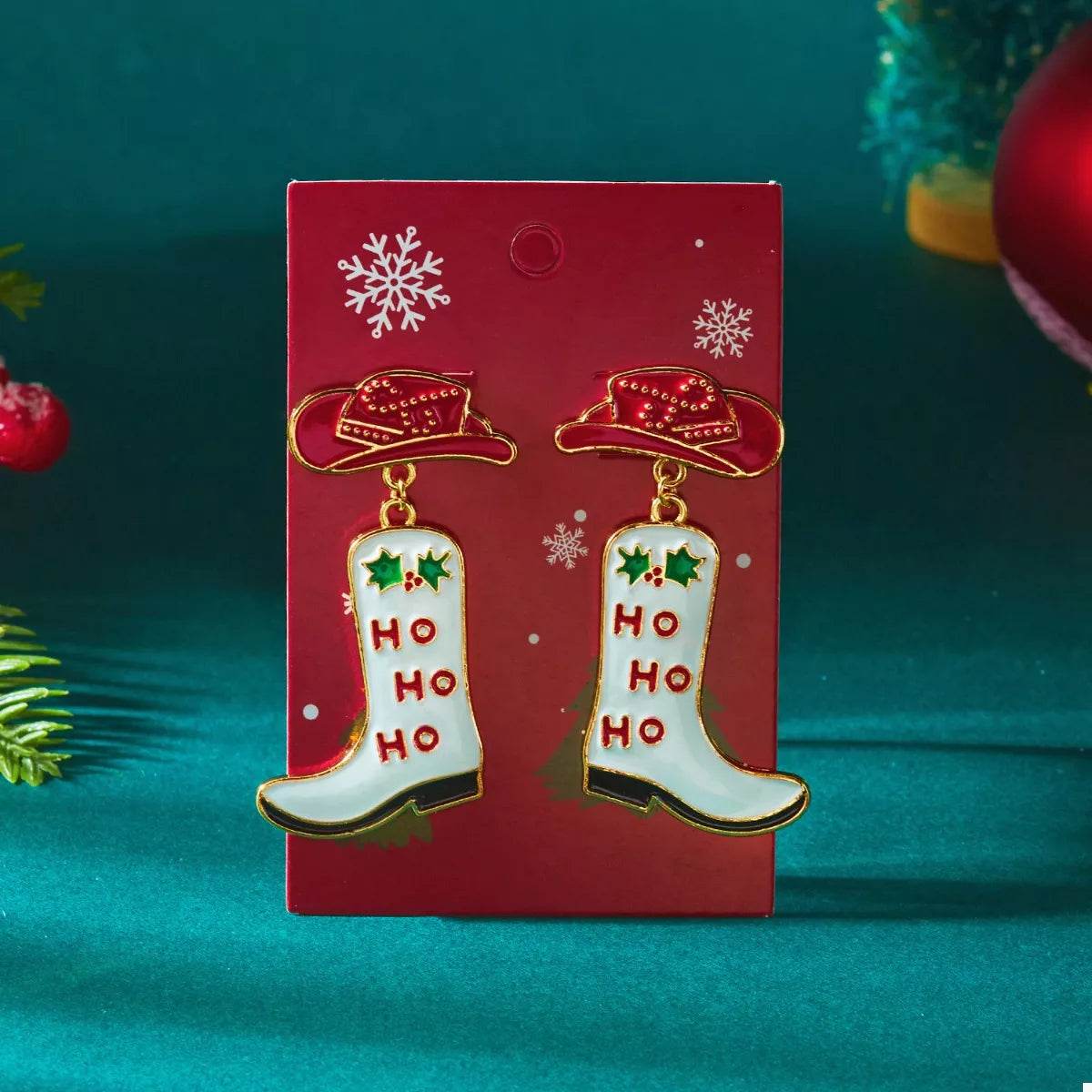 Christmas Cowboy Boots Earrings - ELY VESSA LLC