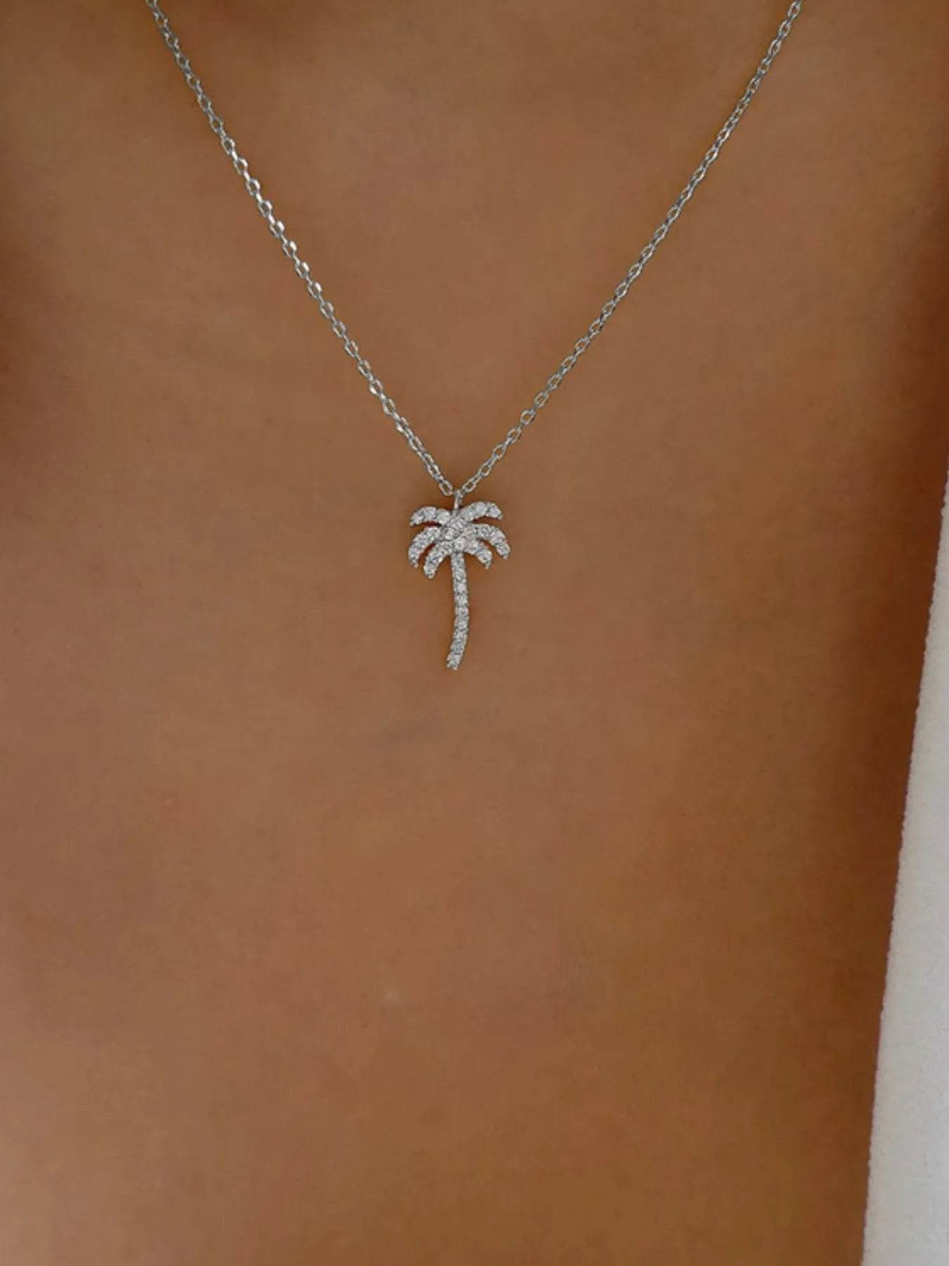 Zircon Palm Tree Pendant Necklace - ELY VESSA LLC