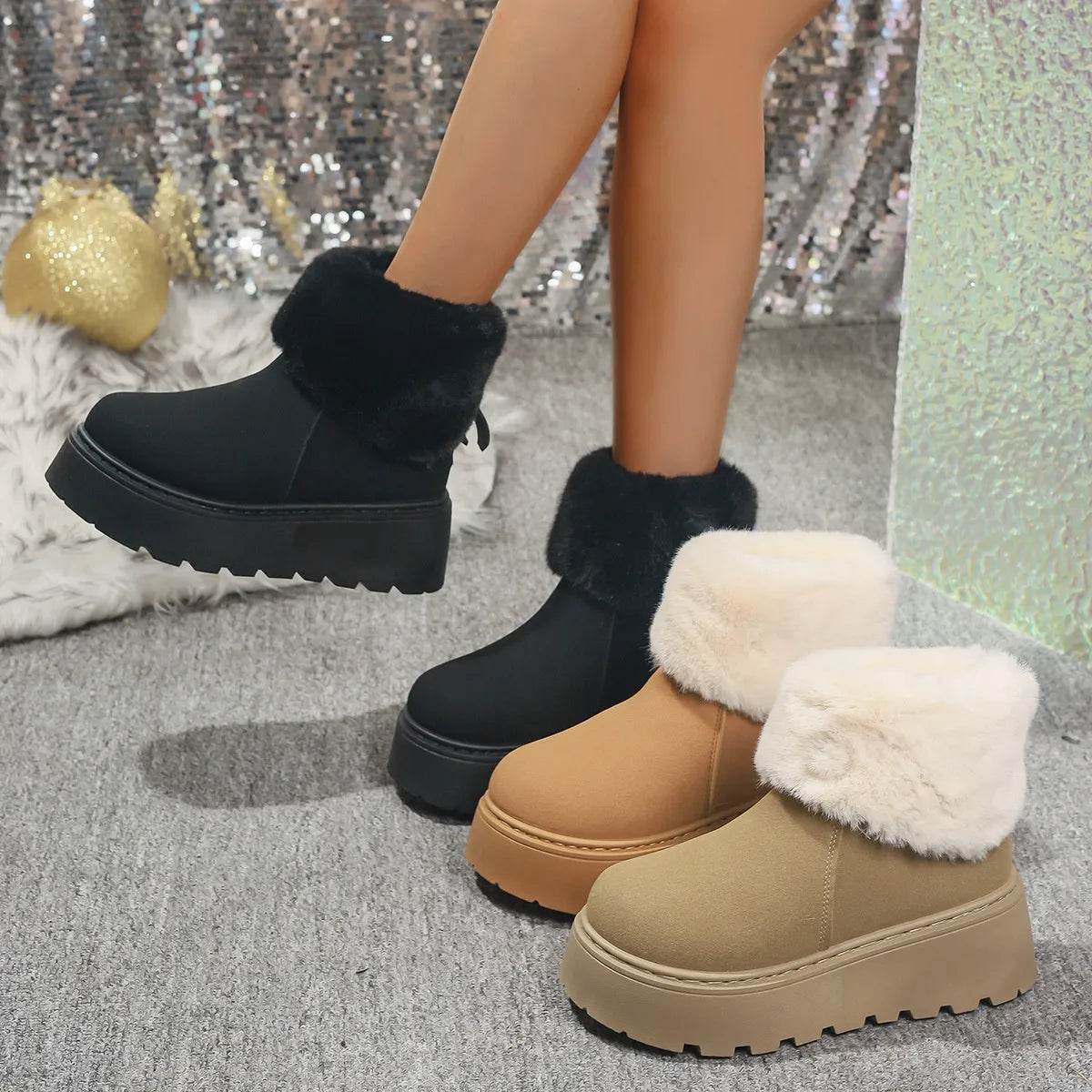 Round Toe Platform Boots - ELY VESSA LLC