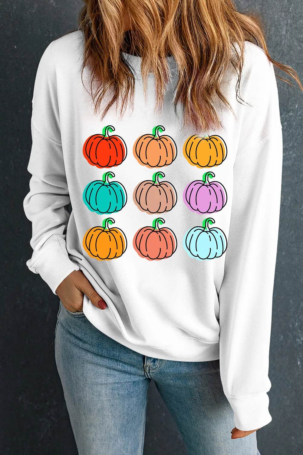 Pumpkin Graphic Long Sleeve Sweatshirt - ELY VESSA LLC