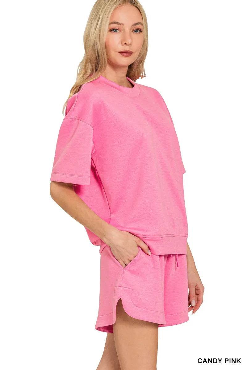 Zenana Scuba Short Sleeve Top & Shorts Set - ELY VESSA LLC