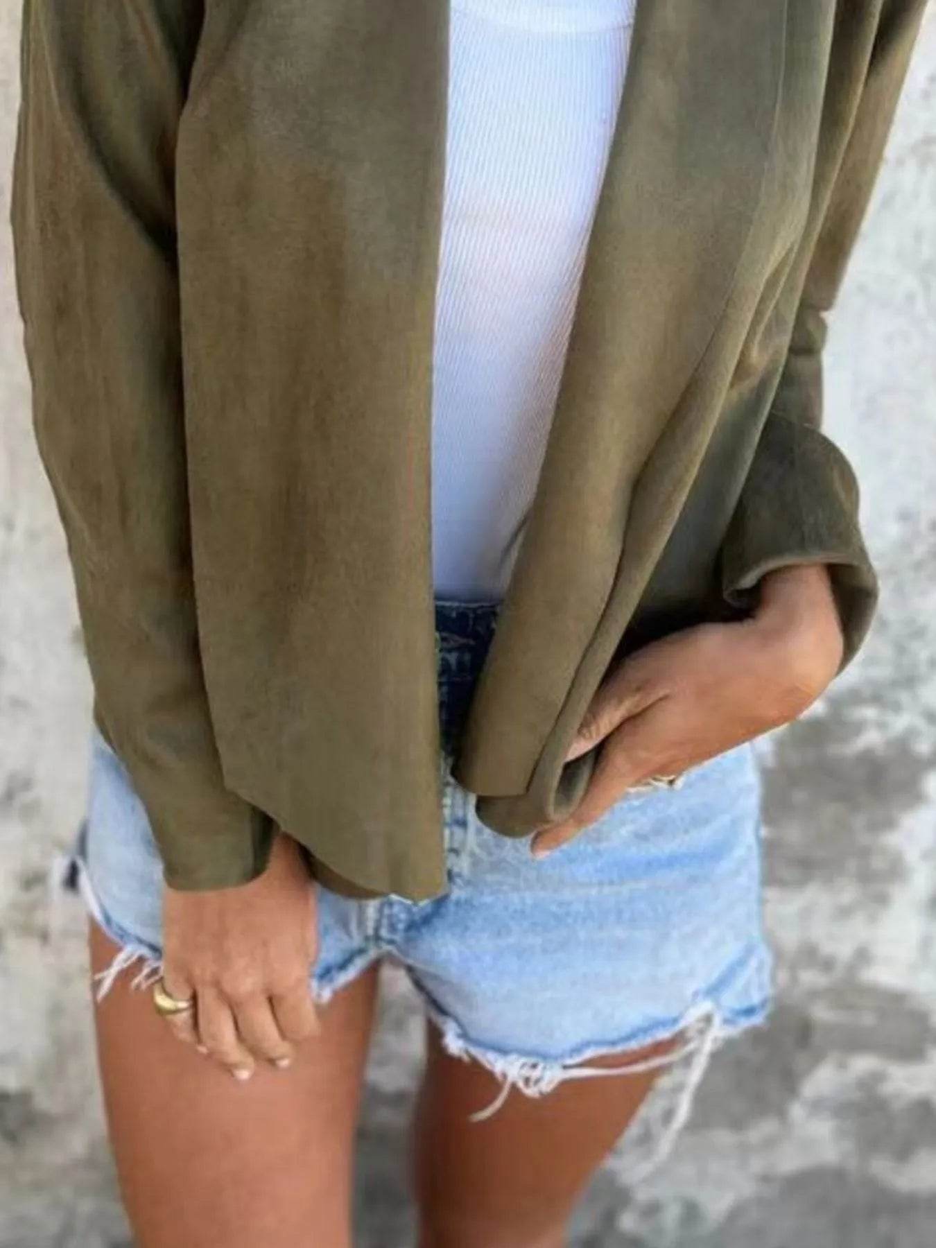 Full Size Open Front Casual Cardigan Plus Size - ELY VESSA LLC