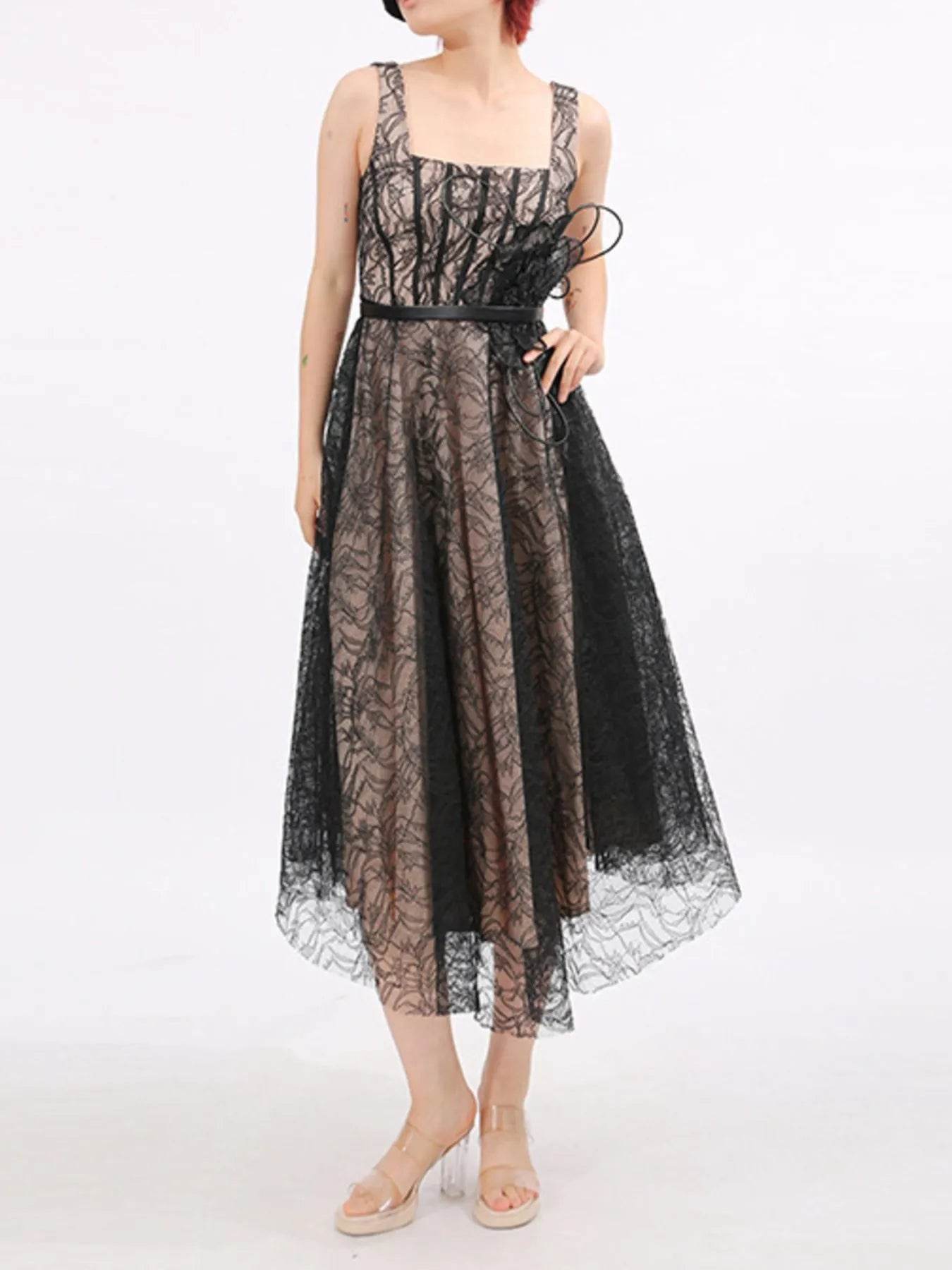 Lace Square Neck Midi Dress - ELY VESSA LLC
