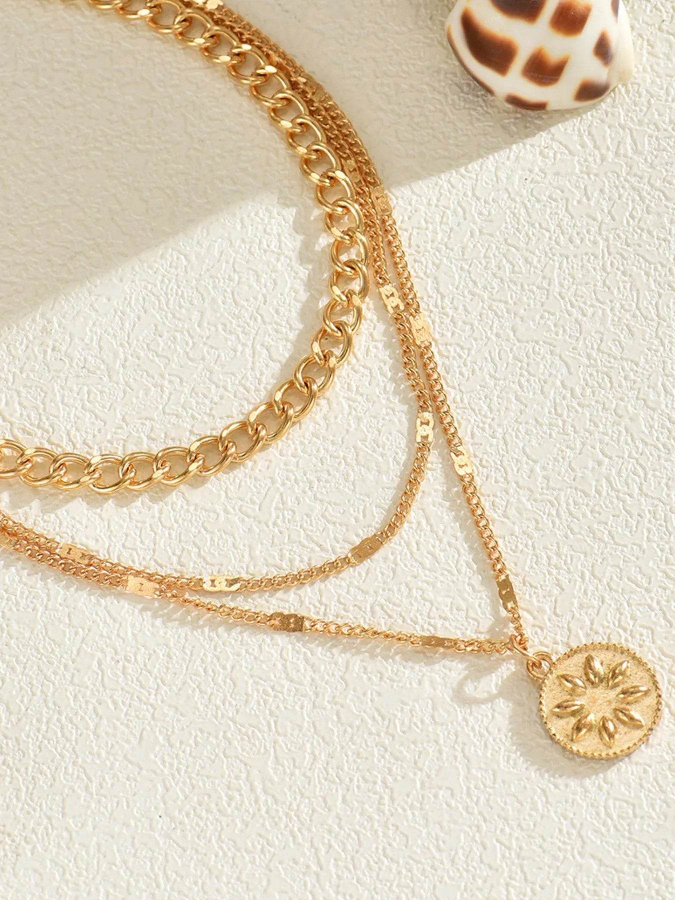 18K Gold-Plated Layered Necklace with Sun Medallion Pendant - ELY VESSA LLC