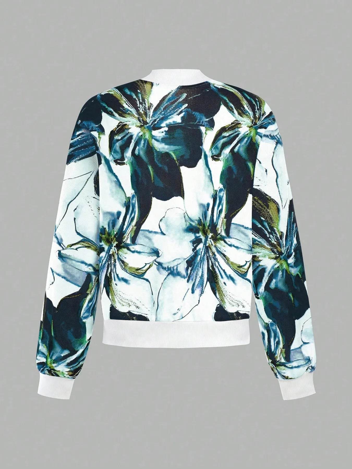Printed Zip Up Long Sleeve Jacket - ELY VESSA LLC