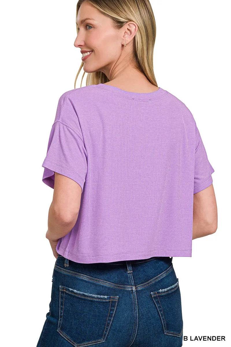 Zenana Ribbed Round-Neck Crop T-Shirt - ELY VESSA LLC
