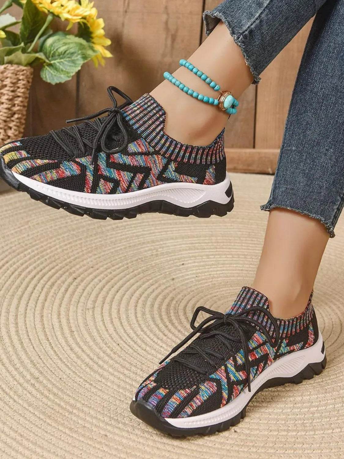 Mesh Knit Lace Up Athletic - ELY VESSA LLC