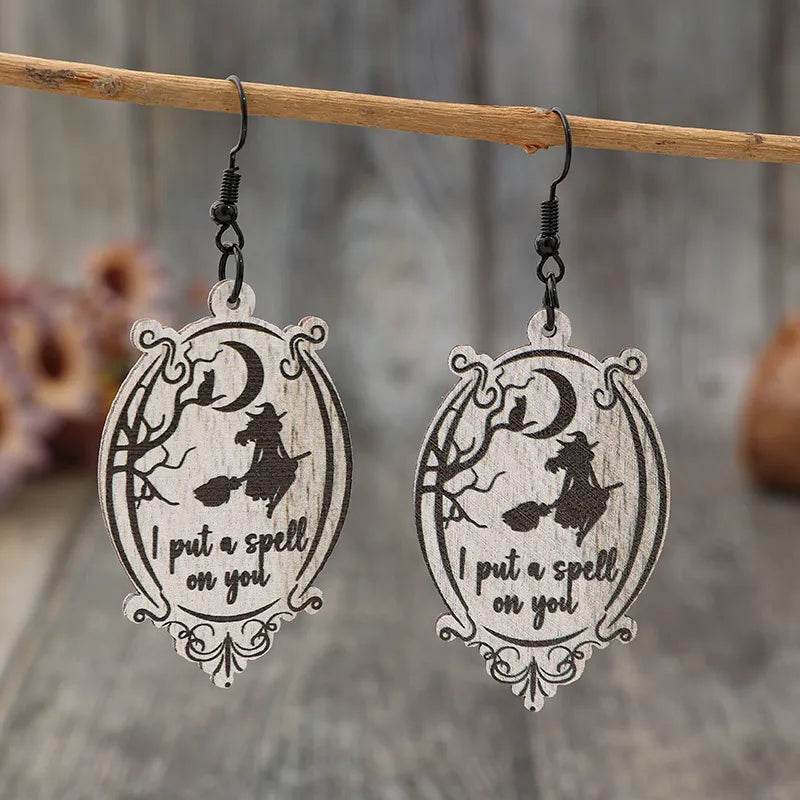 Witch Wooden Dangle Earrings - ELY VESSA LLC