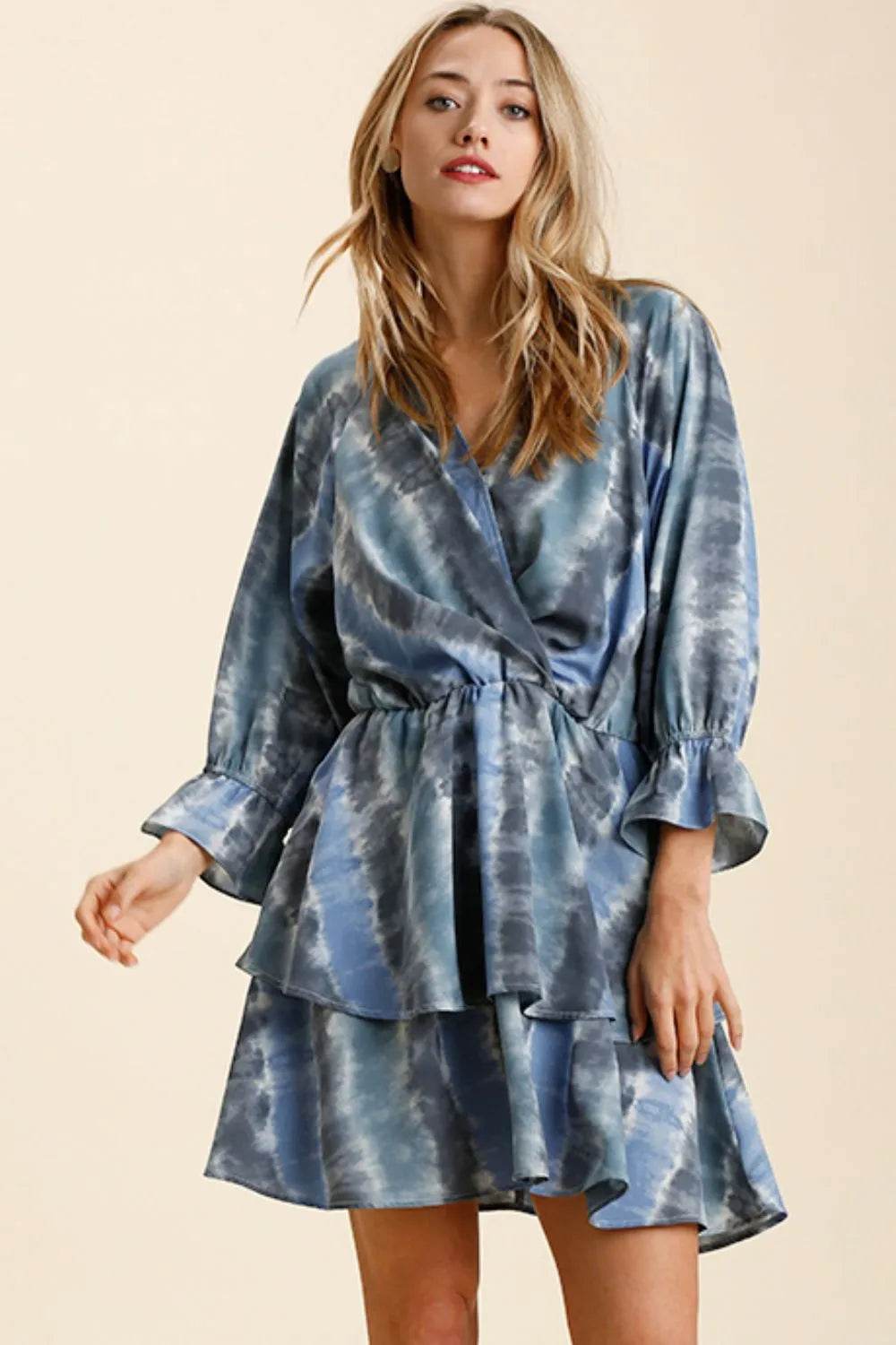 Umgee Tie Dye Ruffled Layered Dress with Elastic Waistband - ELY VESSA LLC