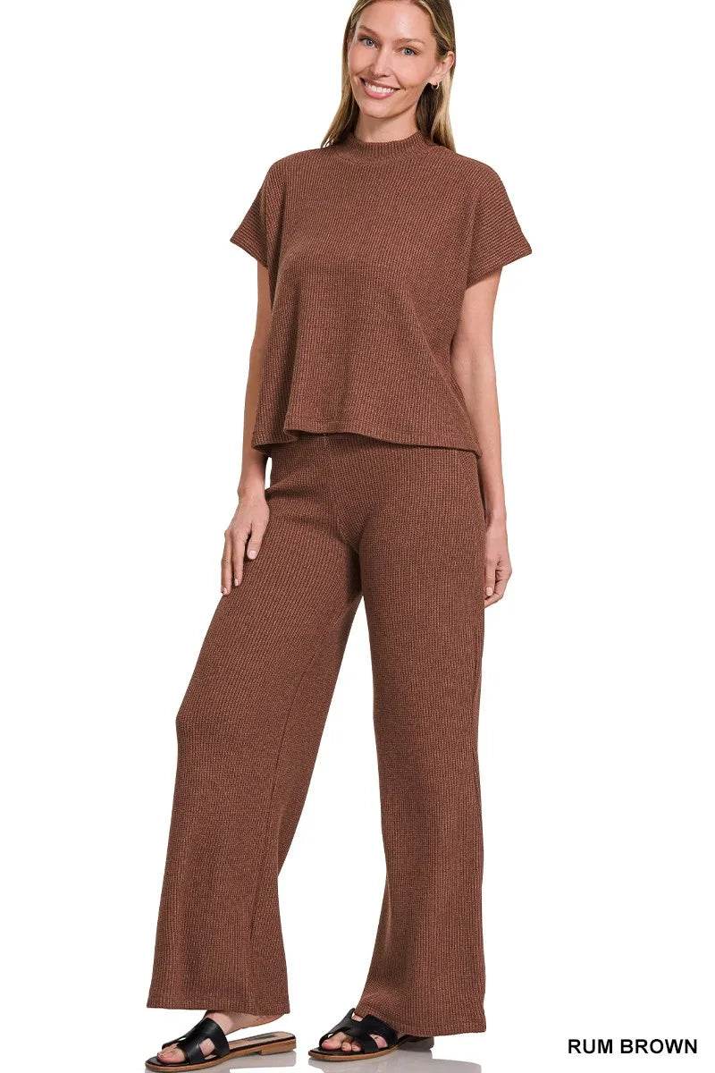 Zenana Sweater Boxy Top & Long Pants Set - ELY VESSA LLC
